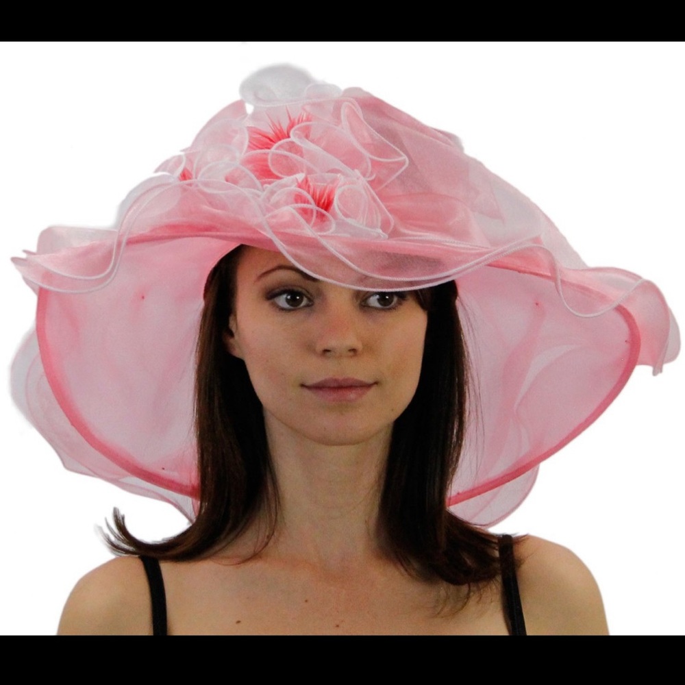 Lady Lou Two Tone Organza Derby Hat with Ruffles